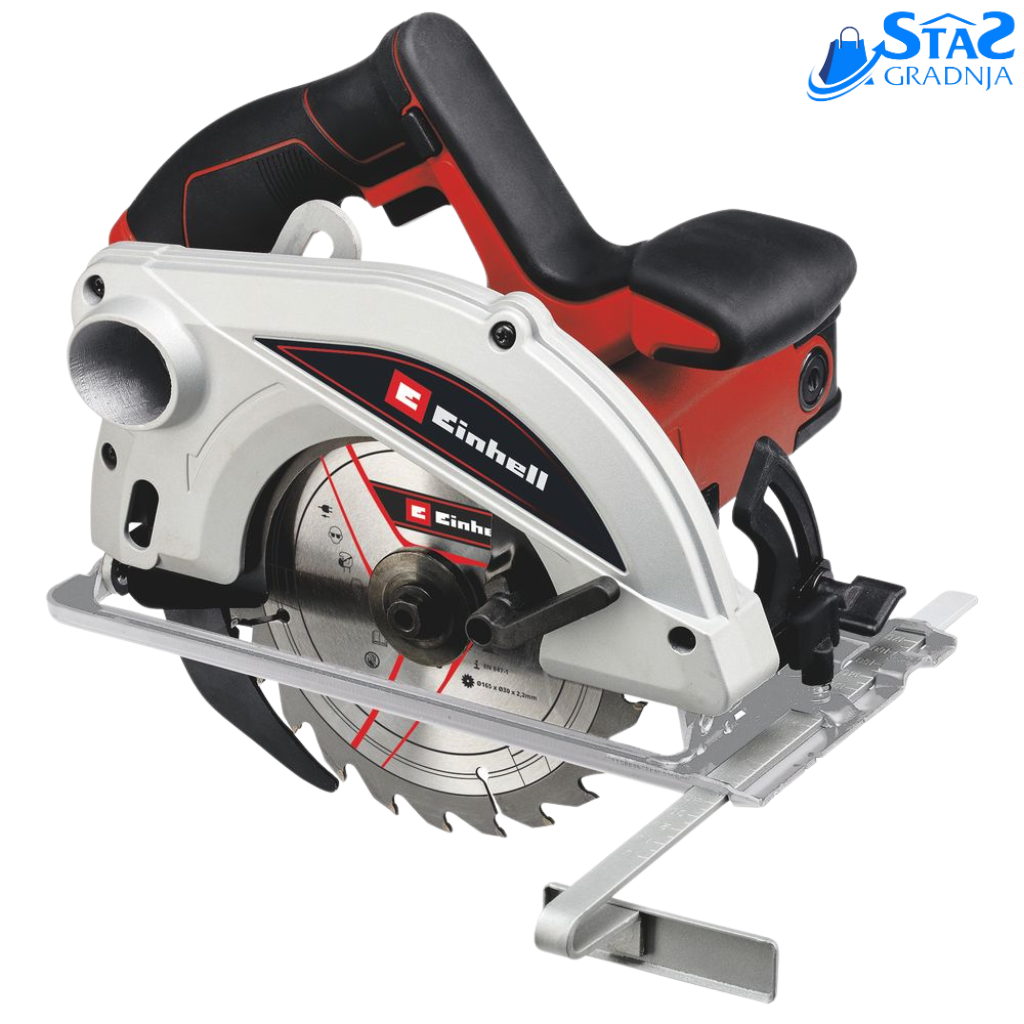 Einhell ručna kružna testera TC-CS 1250, crvena i crna boja, sa integrisanim laserom za precizno sečenje.