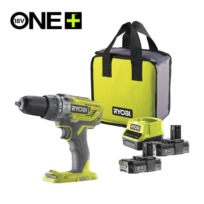 RYOBI Set – udarna aku. bušilica sa 2 baterije (2Ah) i punjačem RYOBI R18PD3-220S