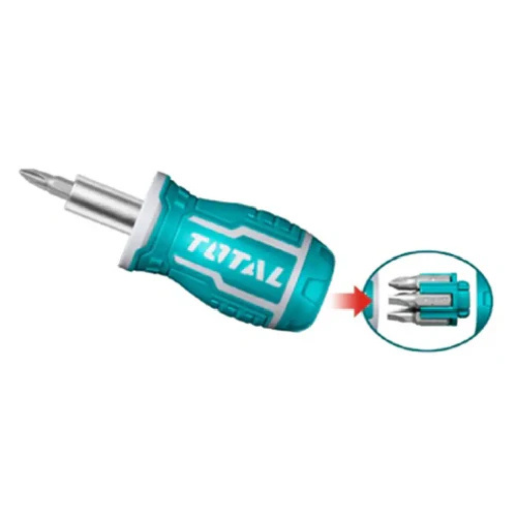 Total Alati TACSDS0706 8 u 1 multifunkcionalni odvijač sa krckalicom i setom od 7 bitova različitih veličina, izrađen od Cr-V materijala.