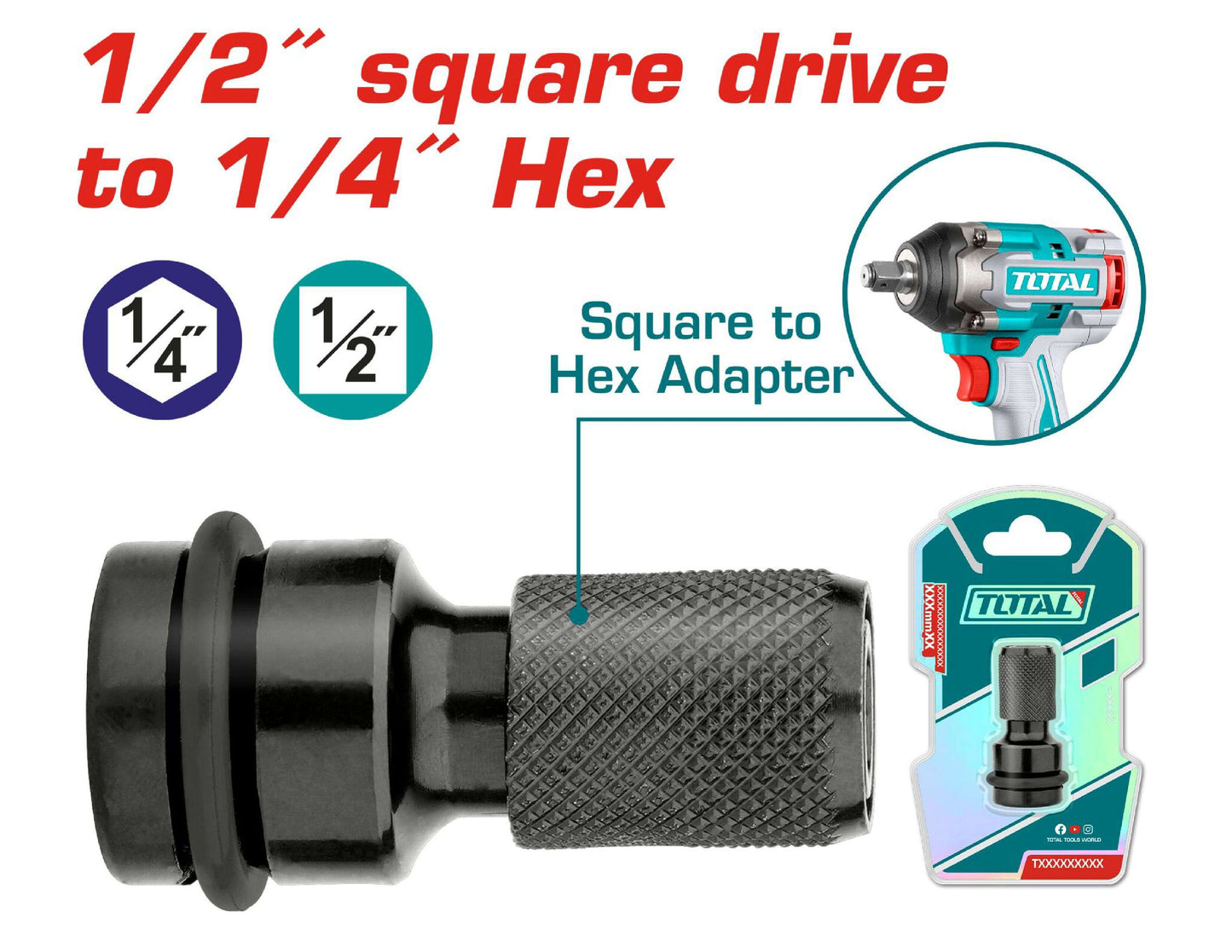 Total adapter 1/2 inča kvadrat na 1/4 inča HEX TAC60501, 50 mm