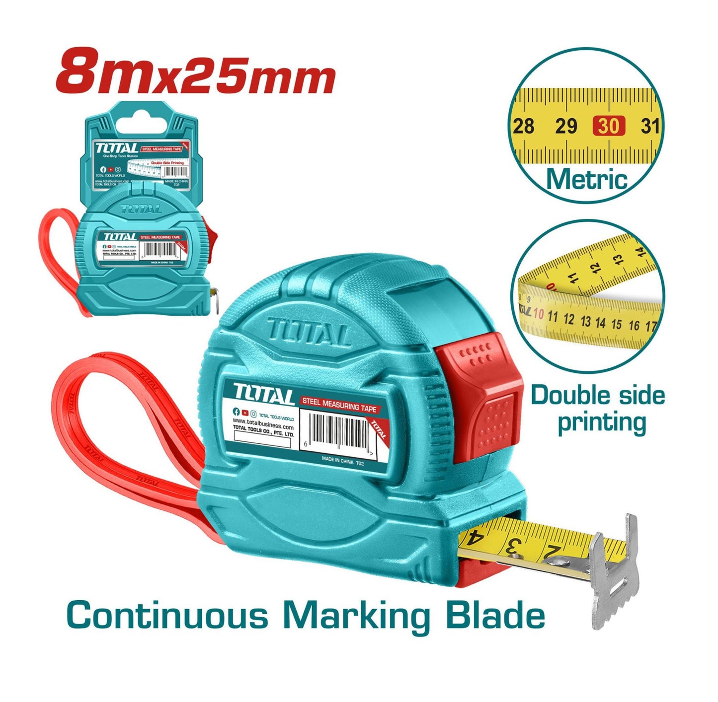 Total Metar na izvlačenje 8 m × 25 mm, metrički TMT34825M