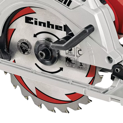 Einhell ručna kružna testera TE-CS 165, crveno-crna boja, sa laserskim vodičem i ergonomskom drškom.


