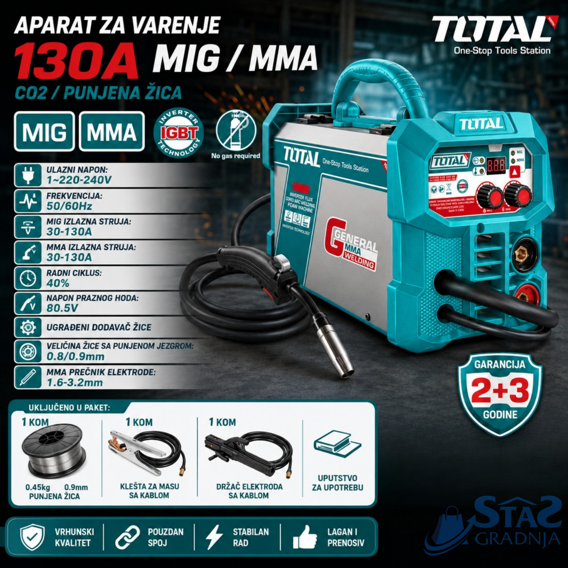 Aparat za varenje punjenom žicom bez gasa TOTAL TFC13018