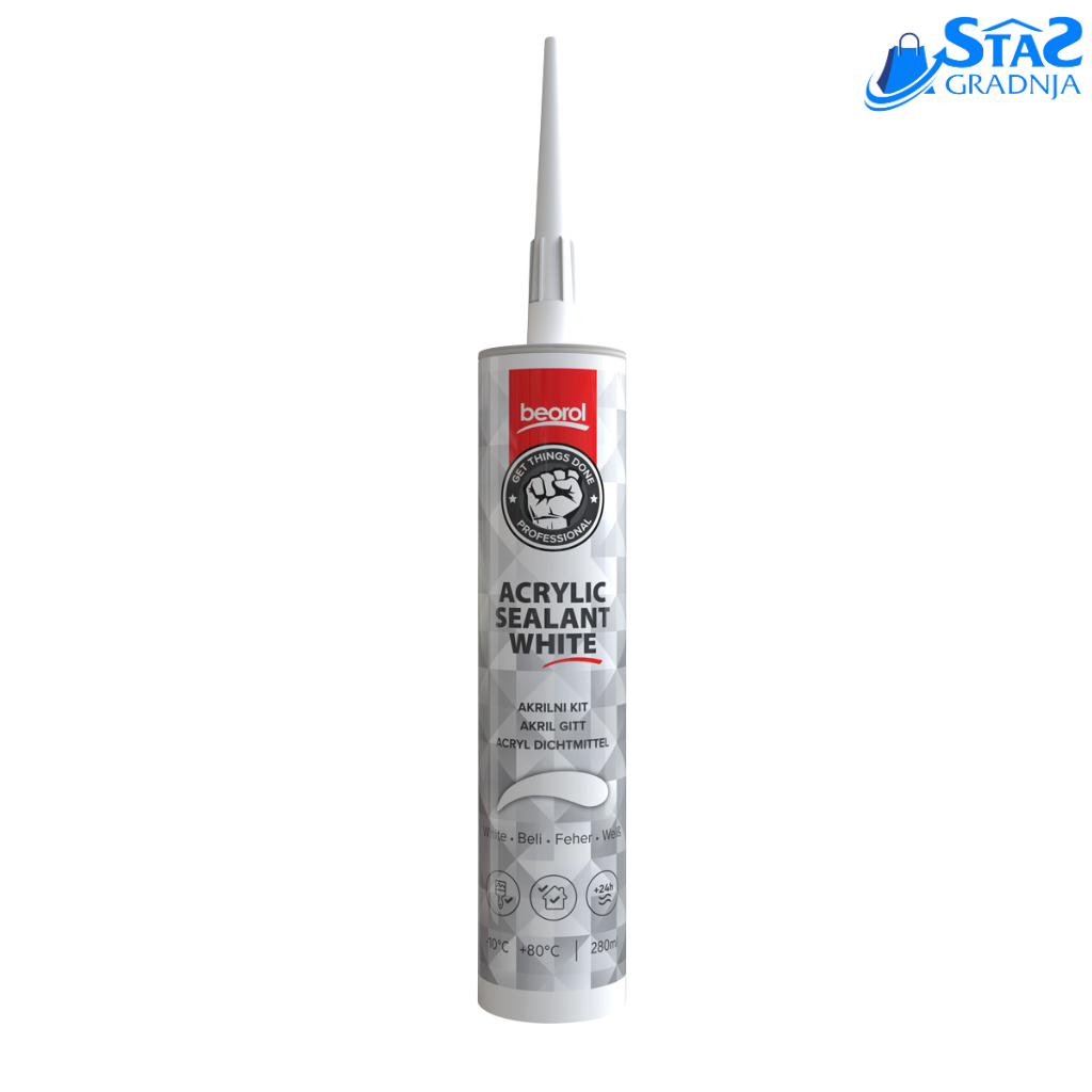 Beorol Akrilni Kit 280ml Beli – Zaptivni materijal za unutrašnje radove







