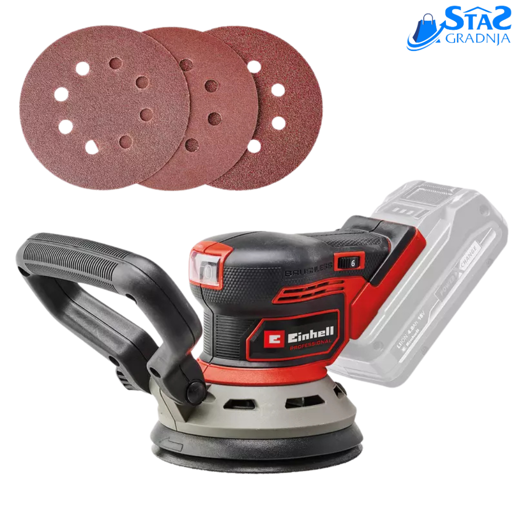 Einhell TP-RS 18/32 Li BL - Solo, crveno-crni dizajn, sa dodatnom ručkom i kutijom za sakupljanje prašine.