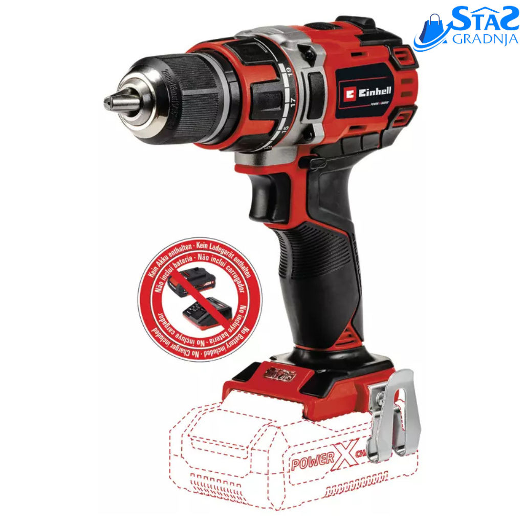 Einhell aku bušilica TE-CD 18/50 Li BL-Solo, crno-crvena boja, sa LED svetlom i ergonomskom gumiranom drškom, bečetkicni motor