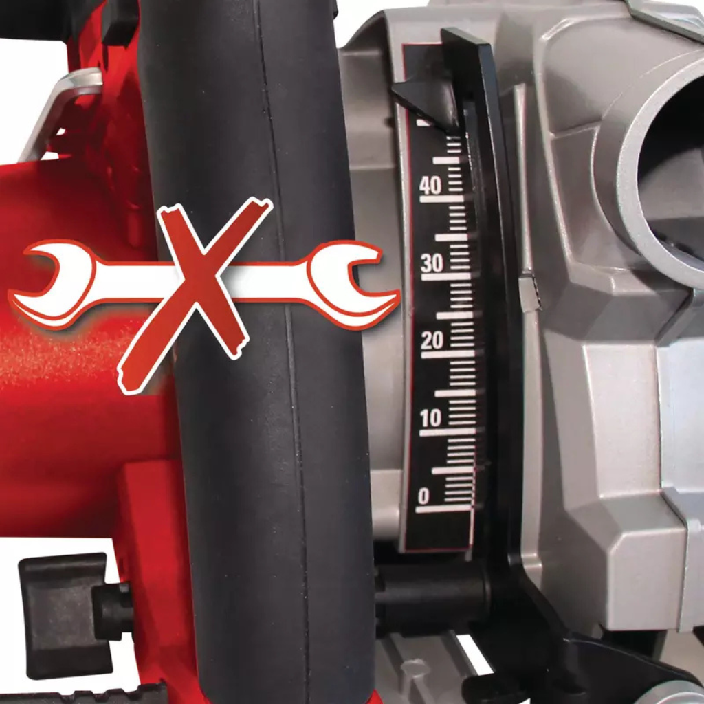 Einhell ručna kružna testera TE-CS 165, crveno-crna boja, sa laserskim vodičem i ergonomskom drškom.


