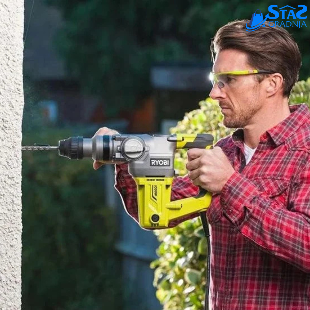 Električna čekić-bušilica SDS+ RYOBI RSDS1050-K – 1050W snage, 3,6 J udarne energije, idealna za beton i kamen.

