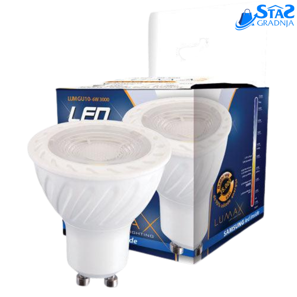 LUMAX LED sijalica GU10 – 6W, toplo-bela, dugotrajna i energetski efikasna.