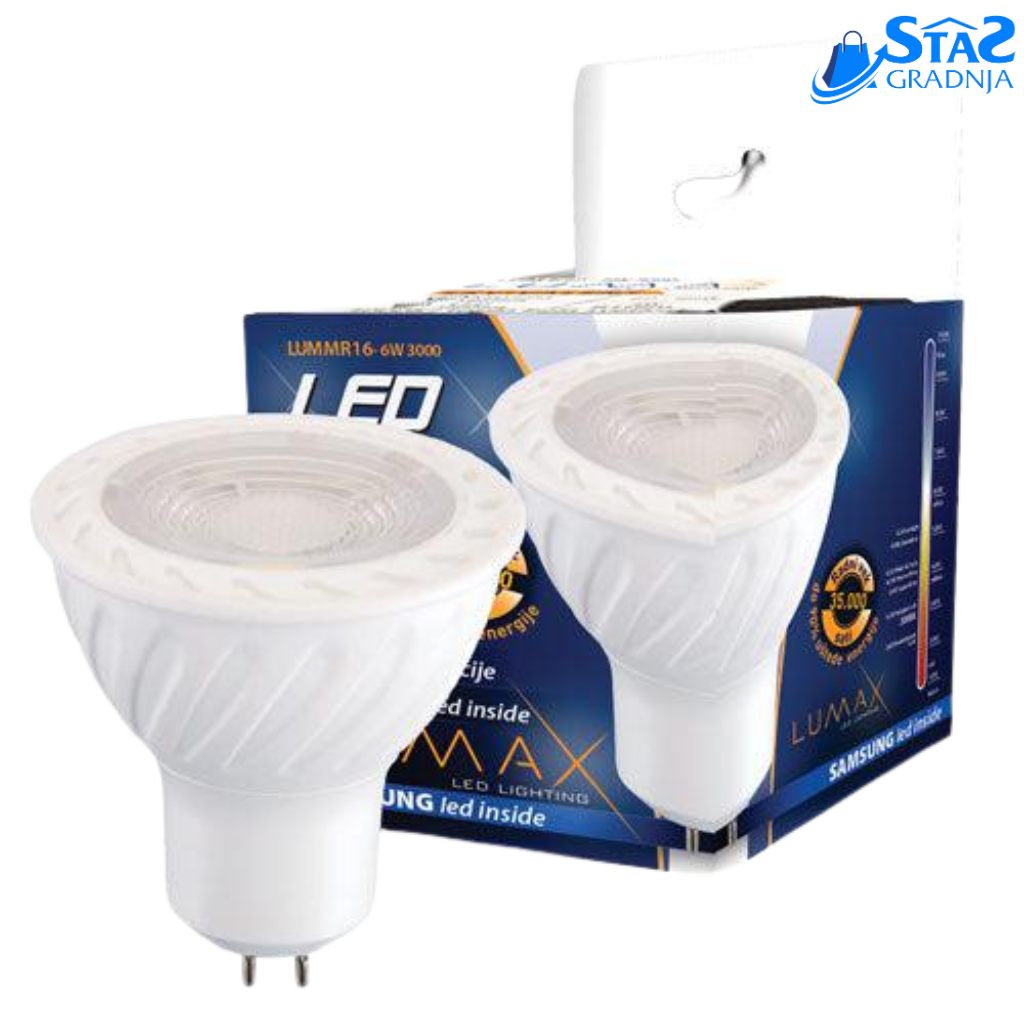 LUMAX LED sijalica MR16 – 6W, GU5.3, toplo-bela, dugotrajna i energetski efikasna.