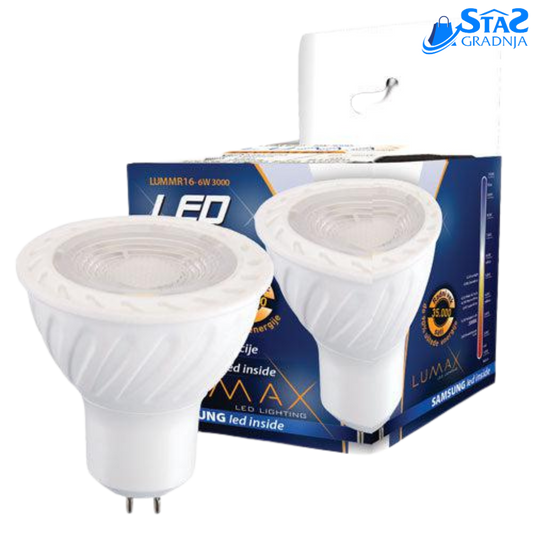 LUMAX LED sijalica MR16 – 6W, GU5.3, toplo-bela, dugotrajna i energetski efikasna.