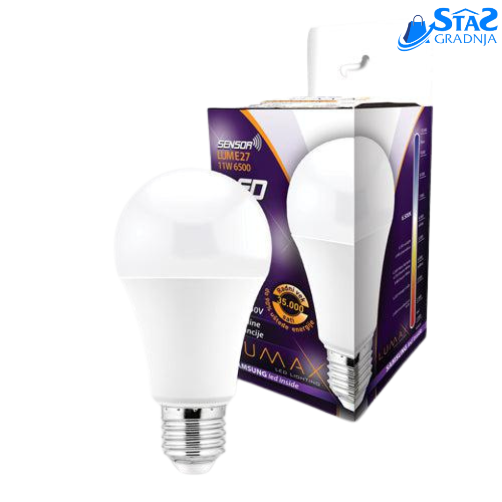 Lumax LED sijalica sa senzorom E27 – pametno osvetljenje, 9W/11W, 810lm-1000lm, A60 dimenzija.








