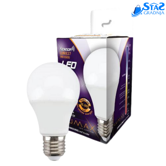 Lumax LED sijalica sa senzorom E27 – pametno osvetljenje, 9W/11W, 810lm-1000lm, A60 dimenzija.







