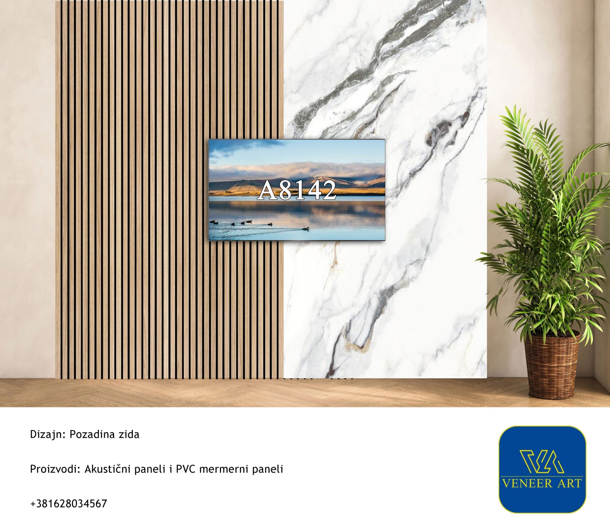 PETG mermerni panel A8142 Calacatta Silvera na TV zidu