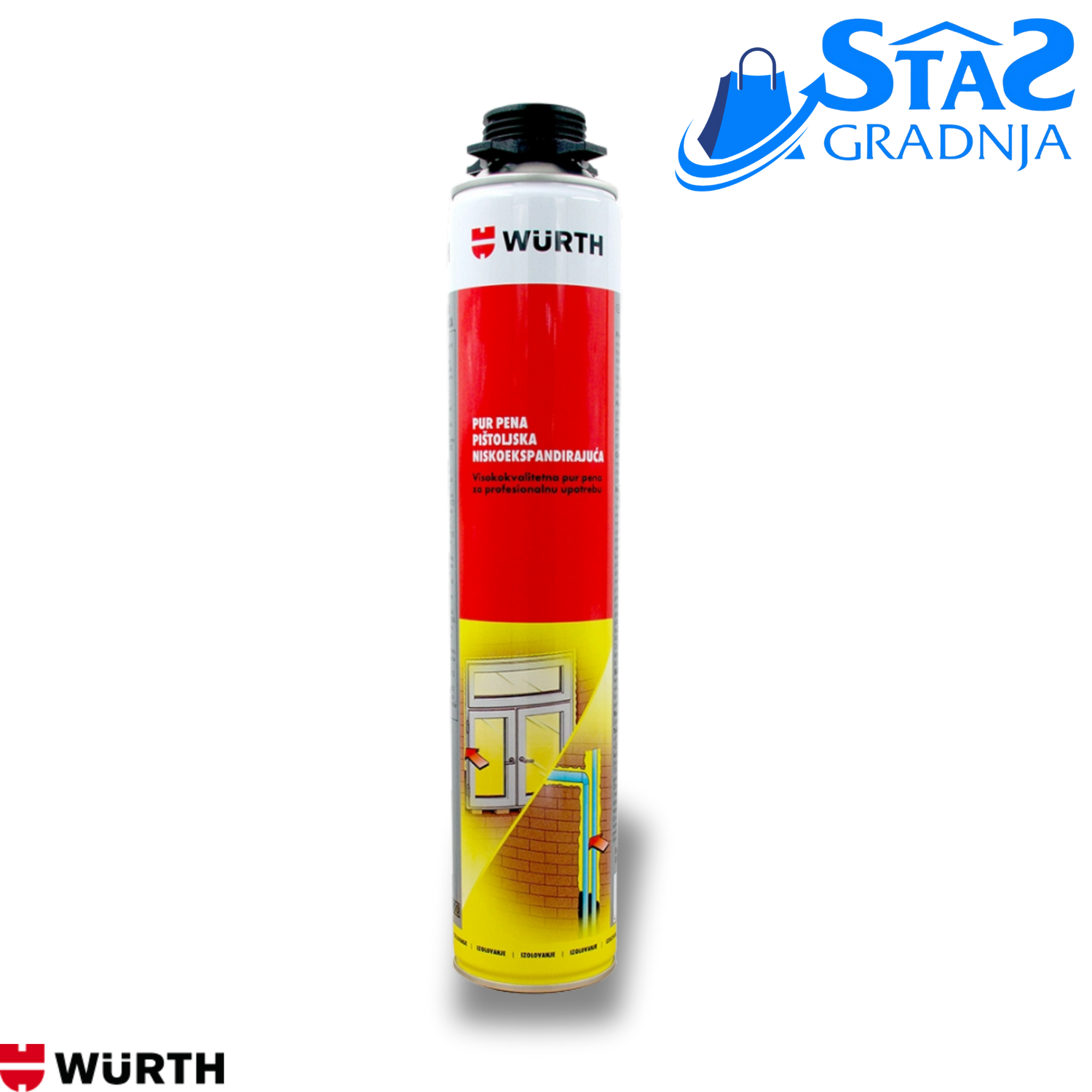 Pistoljska PU pena 45L – beton siva boja, boca proizvoda

PU pena za ugradnju prozora i vrata – aplikacija pištoljem

PU pena 45L – tehničke karakteristike i izdašnost

PU pena za zaptivanje i ispunu otvora – izolacija zvuka i toplote