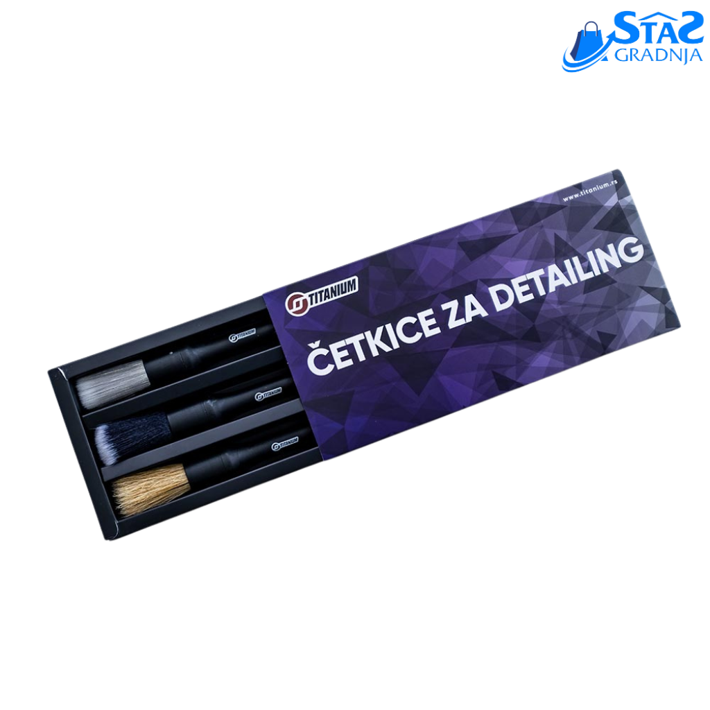 Set od 3 Titanium četkice za auto detailing - eksterijer, enterijer i završna obrada
