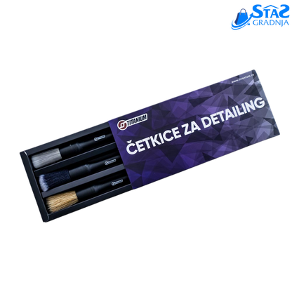 Set od 3 Titanium četkice za auto detailing - eksterijer, enterijer i završna obrada
