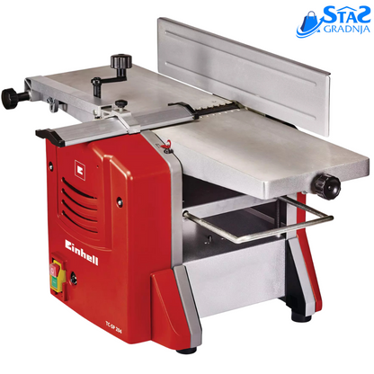 Stacionarna hoblerica Einhell TC-SP 204 sa aluminijumskom radnom površinom, graničnikom i nogama koje apsorbuju vibracije.

