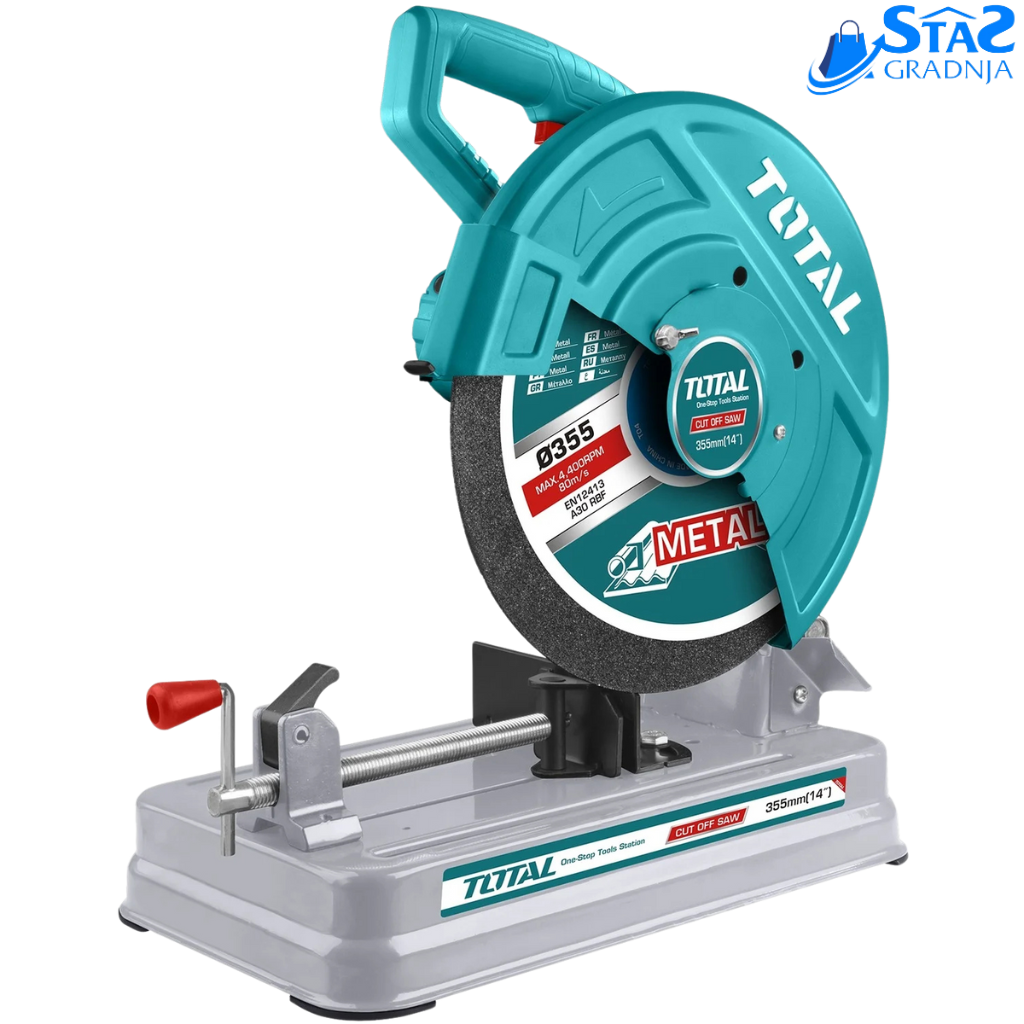 TOTAL TS223589 preklopna testera za metal sa oštricom od 355 mm, idealna za profesionalnu upotrebu.