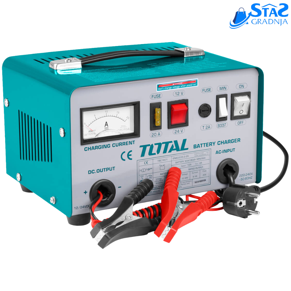 Total Alati punjač akumulatora TBC1601 sa naponom punjenja od 12V i 24V, visokim kapacitetom i dugoročnom garancijom.