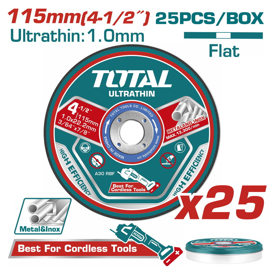 Total rezne ploče 115 × 1 mm za metal, 25 kom TAC11011525