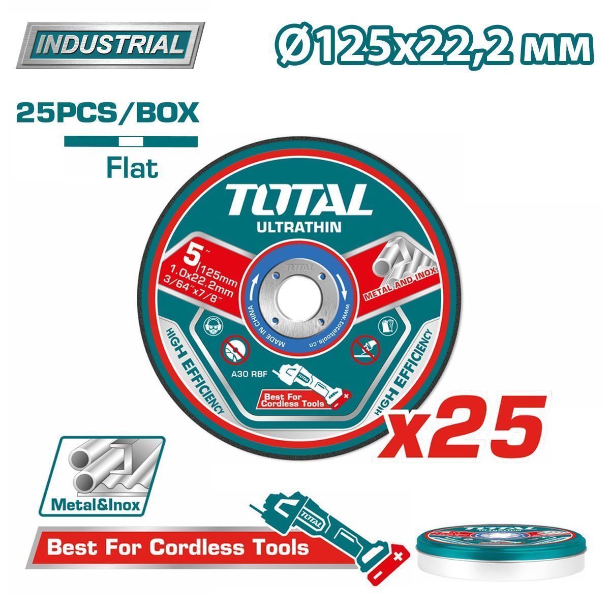 Total rezne ploče 125 × 1 mm za metal, 25 kom TAC21012525