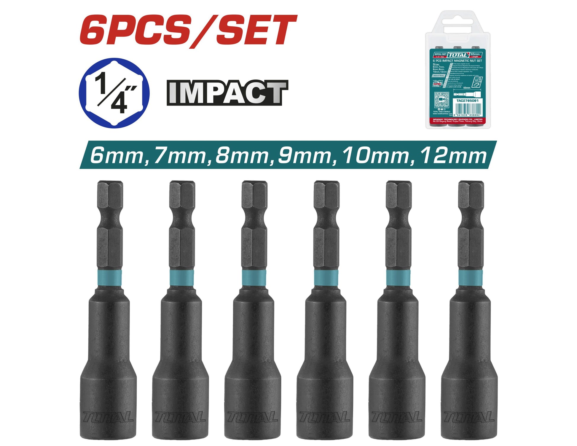 Total magnetni nasadni nastavci 6–12 mm TAC2765061, set 6 komada