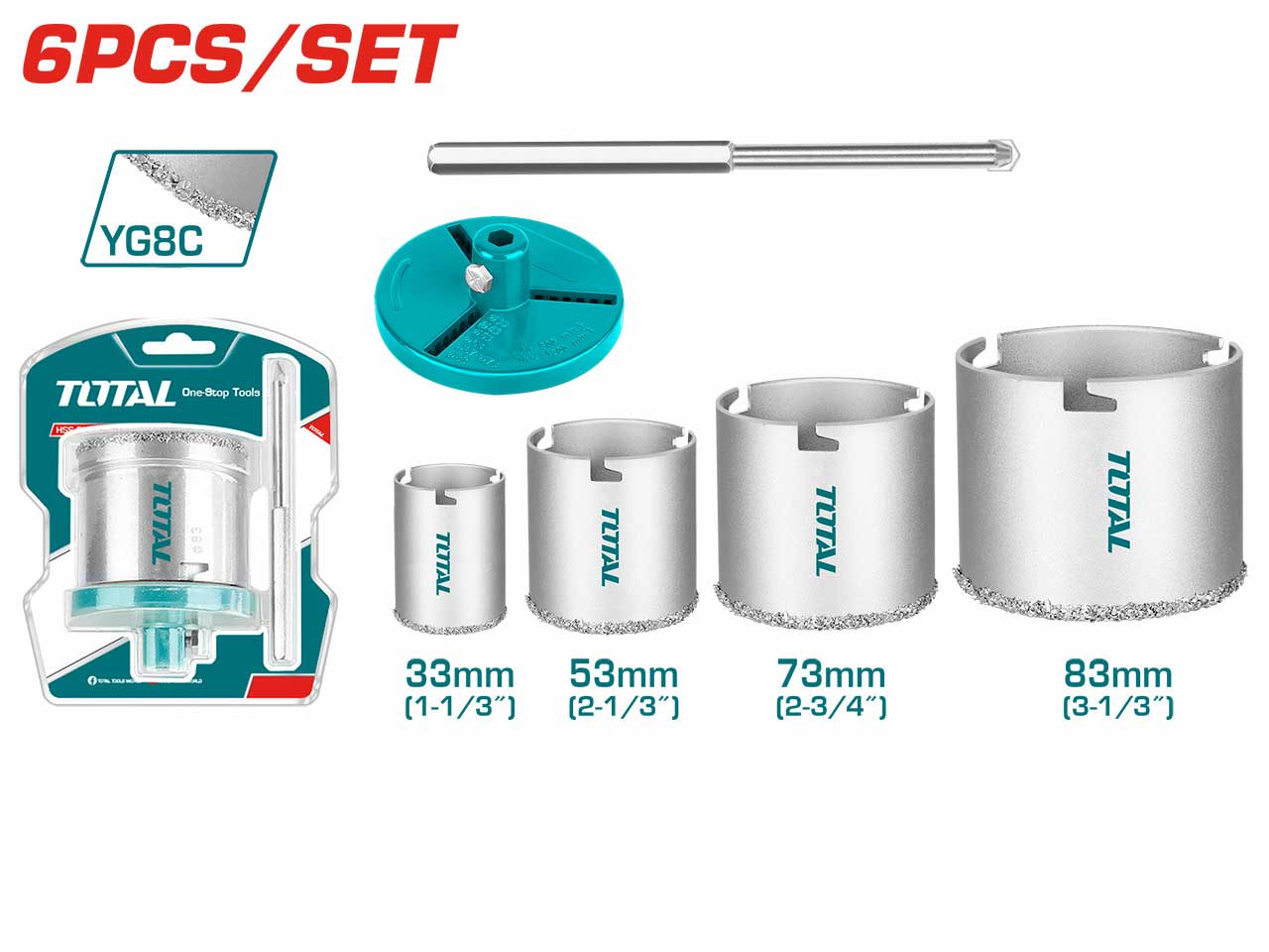 Total set karbidnih kruna za kamen i keramiku 33–83 mm 6 delova TAC44061