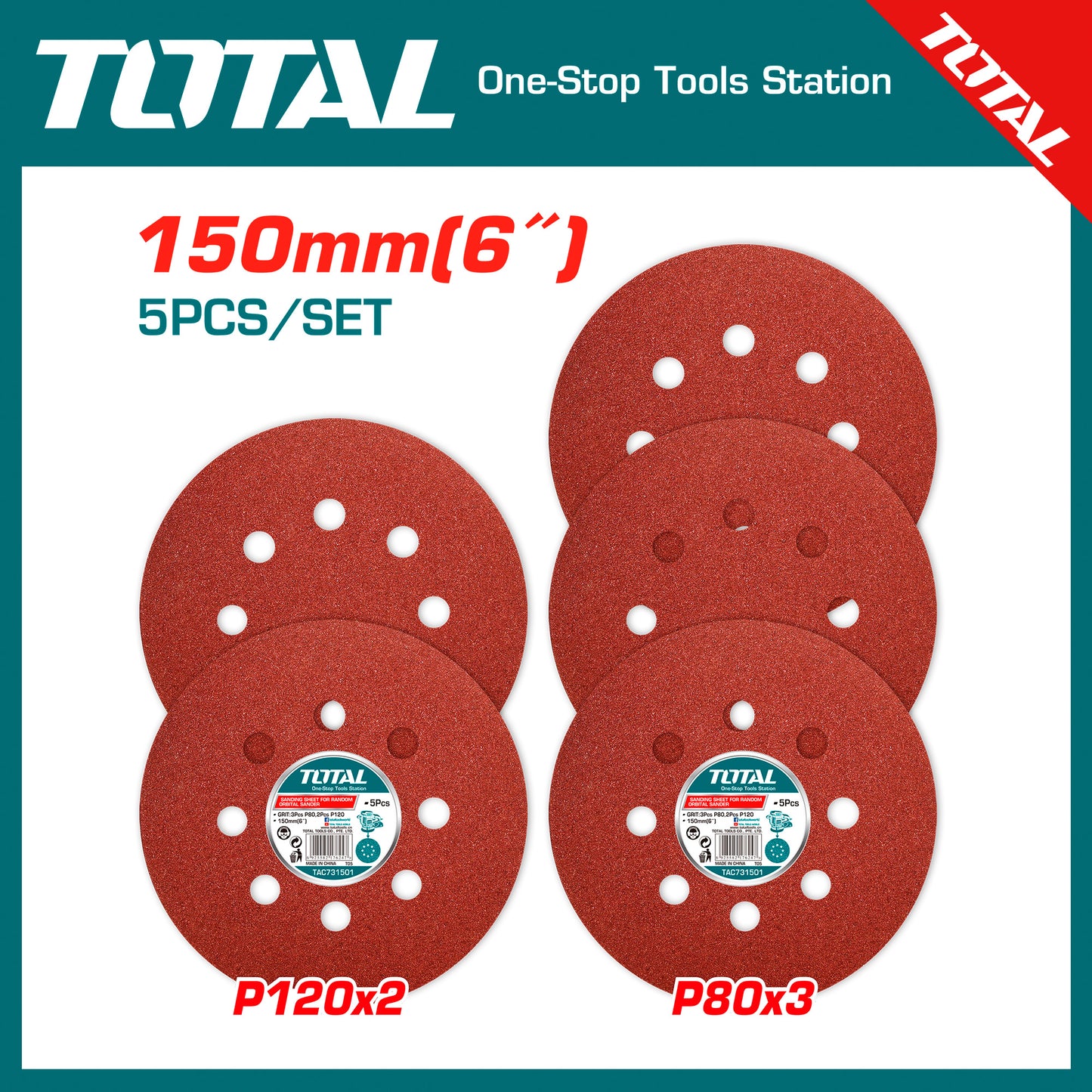 Total brusni diskovi 150 mm P80/P120 5 kom TAC731501