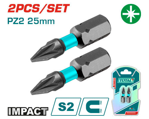 Total magnetni udarni bitovi PZ2 × 25 mm TACIM71PZ225, set 2 komada