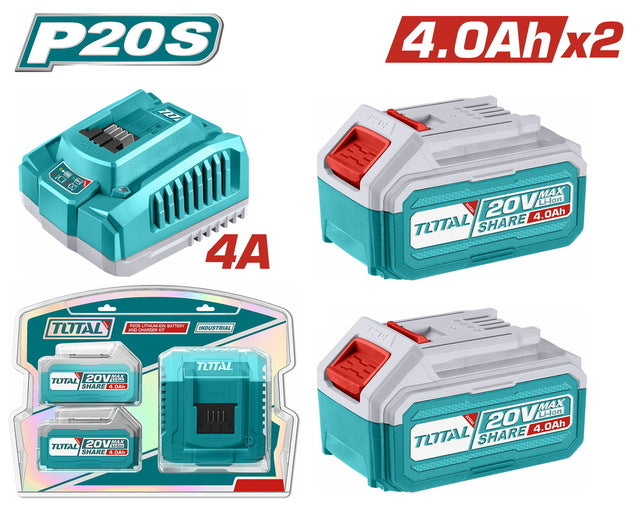Total P20S set dve baterije 20 V 4,0 Ah i punjač 4 A TFBCPK1424E
