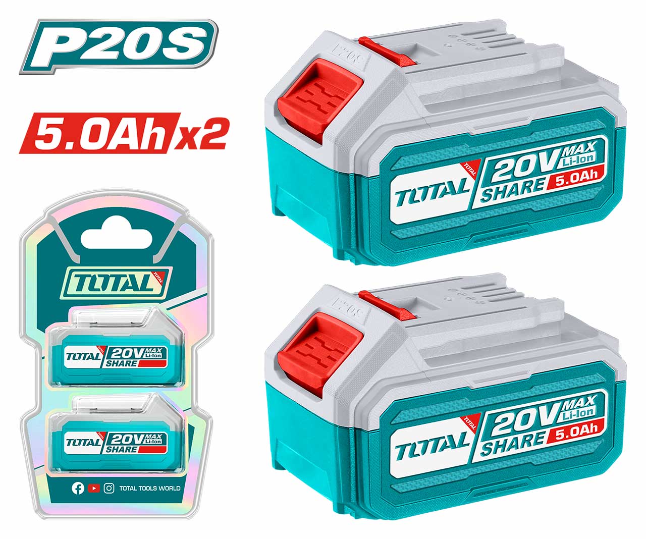 Total P20S set dve Li-ion baterije 20 V 5,0 Ah TOSLI240464E